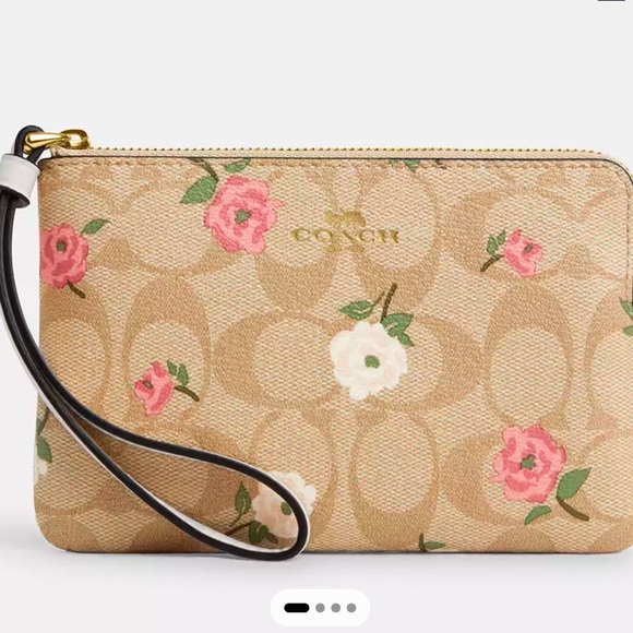 Coach CORNER ZIP WRISTLET IN SIGNATURE CANVAS WITH FLORAL PRINT - Picture 2 of 2